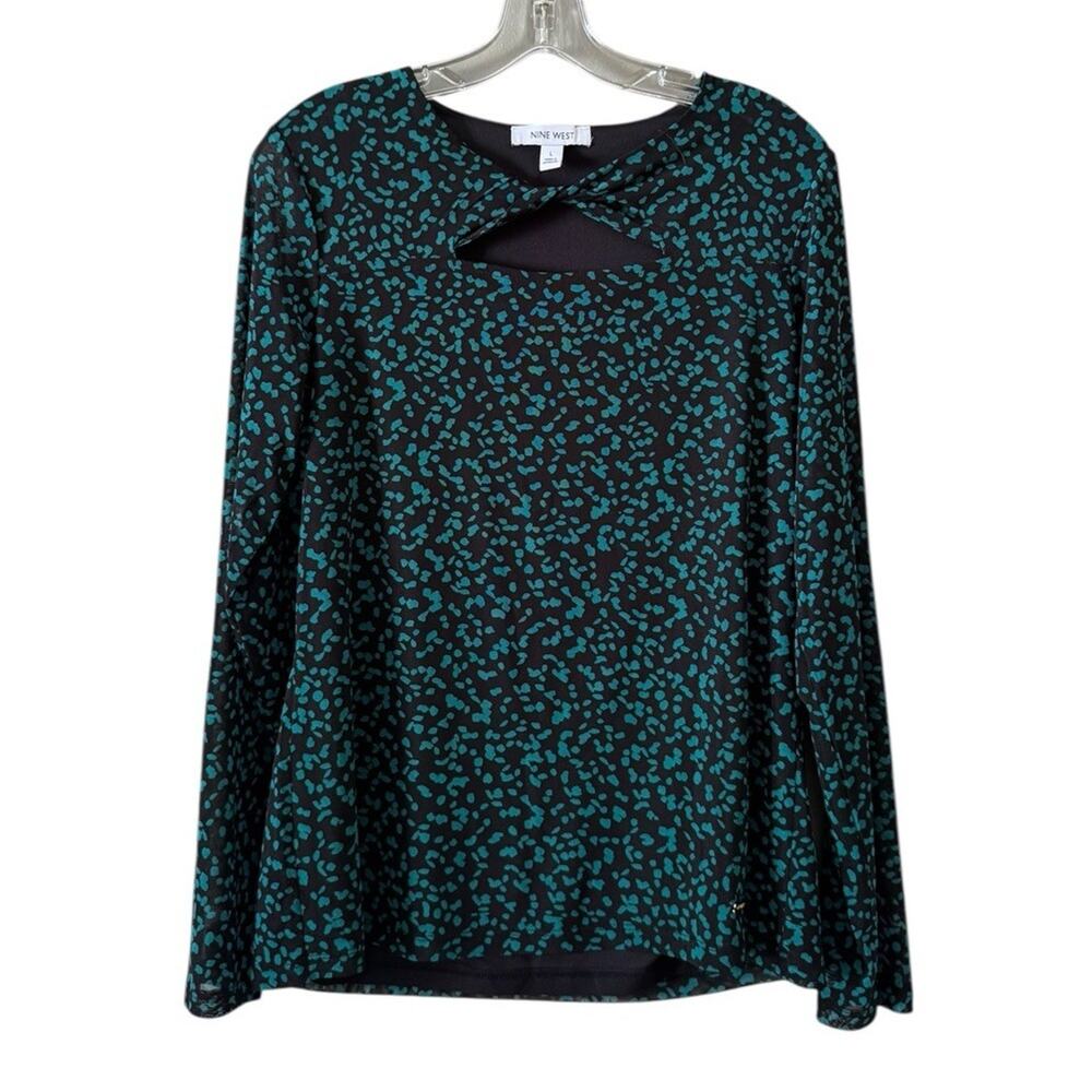 Nine West Women Size Large Long Sleeve Blouse Stretch Lined Career Office City